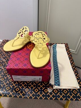 Tory Burch Lemon Yellow Miller Logo Thong Sandals